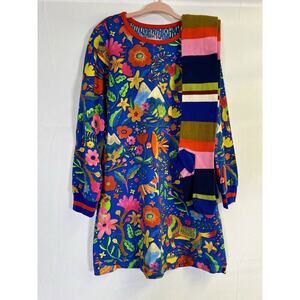 OILILY Dress Blue Multicolor Floral Long Sleeve Dress With Tights Size 122/7y
